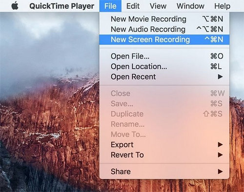 quicktime player new screen record