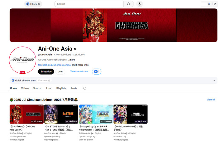free anime websites Ani-One Asia