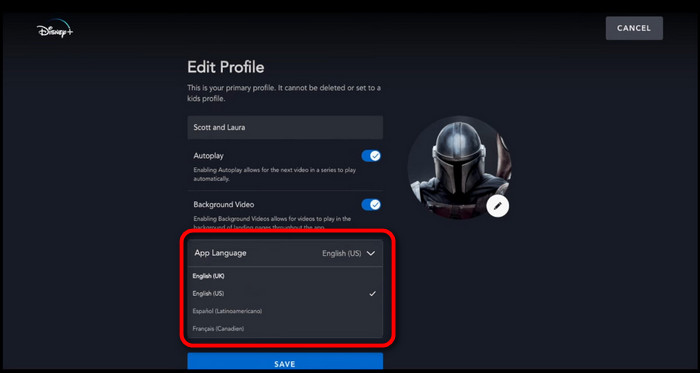 disney+ change language for app
