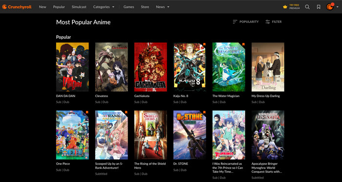 free anime websites Crunchyroll