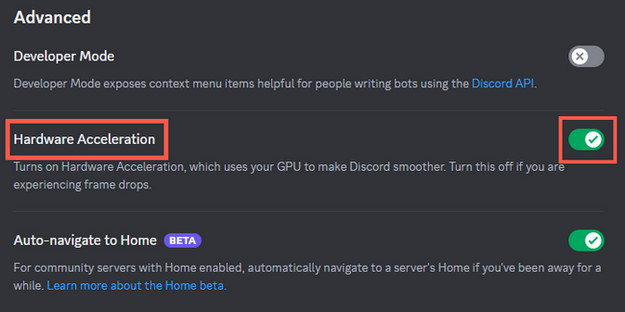 turn off hardware acceleration in discord