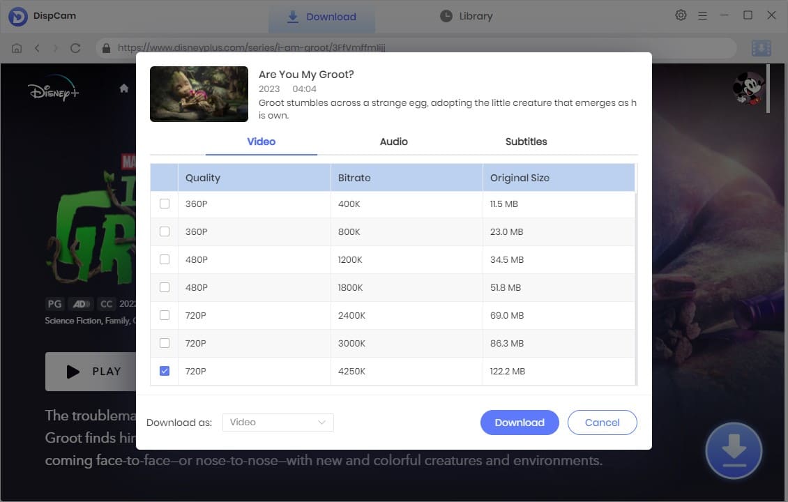 advanced download settings of i am groot