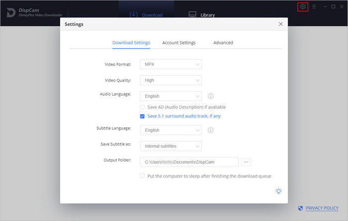 choose the output settings