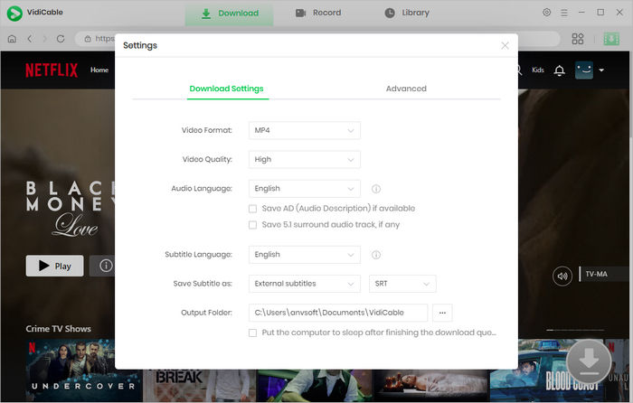 choose the output settings